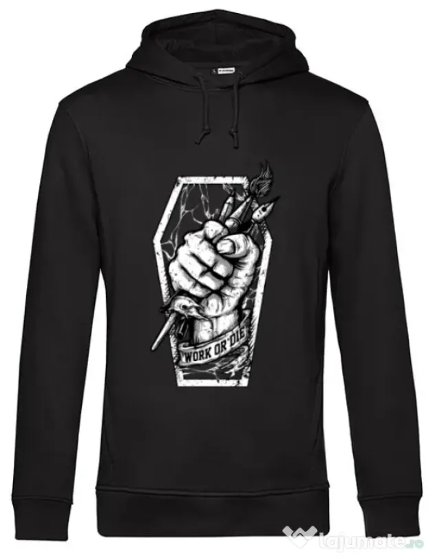 Hoodie barbat cu gluga Work or Die Negru