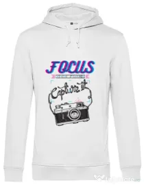 Hoodie barbat cu gluga Focus and than Capture it Alb