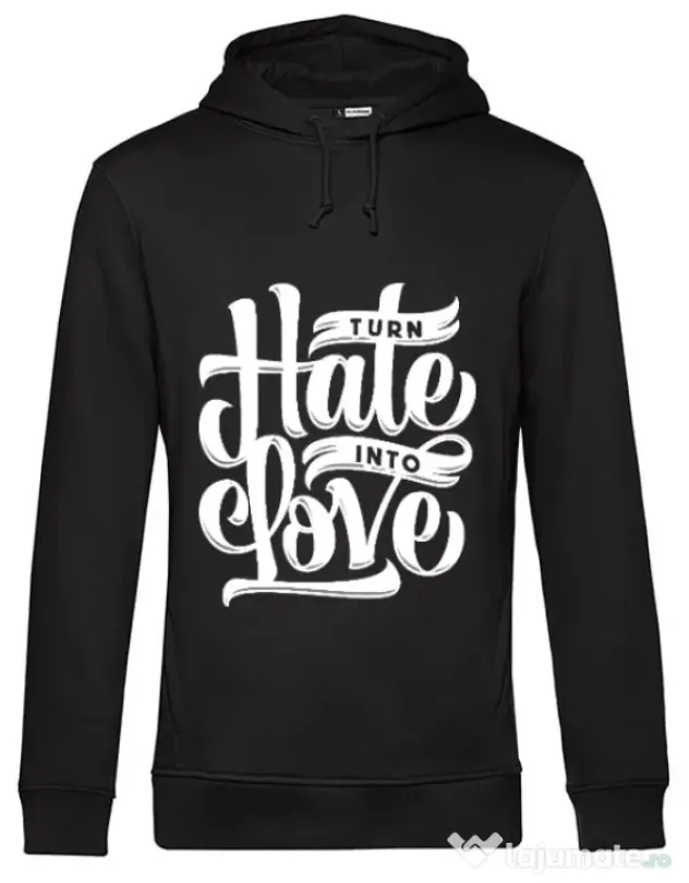 Hoodie barbat cu gluga Turn Hate Into Love Negru