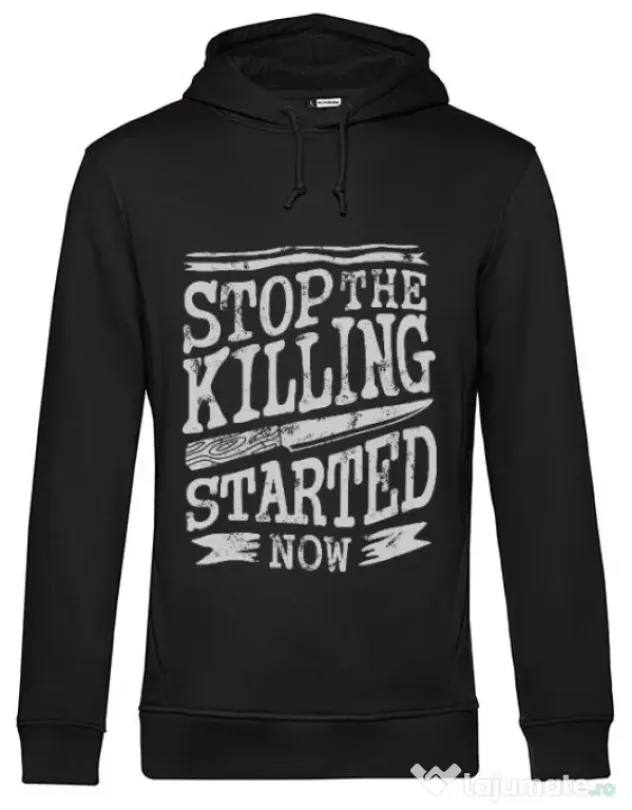 Hoodie barbat cu gluga Stop The Killing Started Now Negru