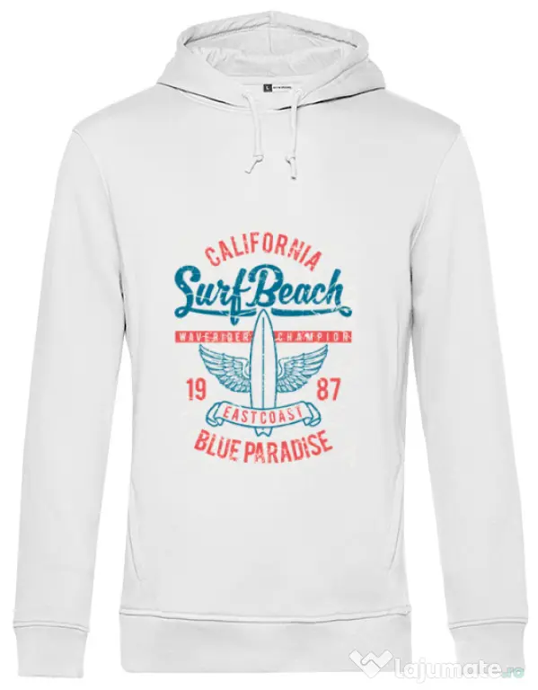 Hoodie barbat cu gluga Surf Beach Alb