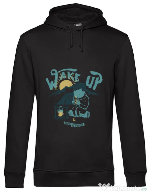 Hoodie barbat cu gluga Wake up and drink a coffee Negru