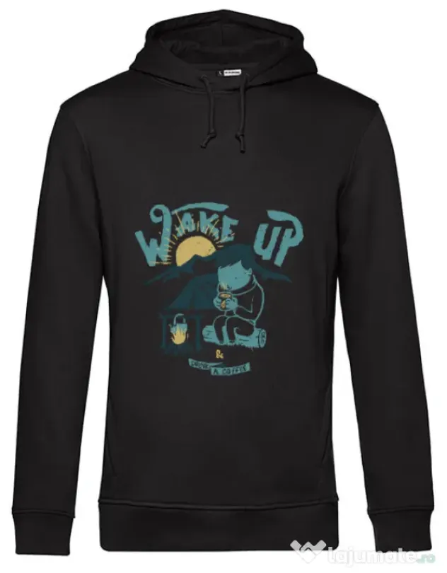 Hoodie barbat cu gluga Wake up and drink a coffee Negru