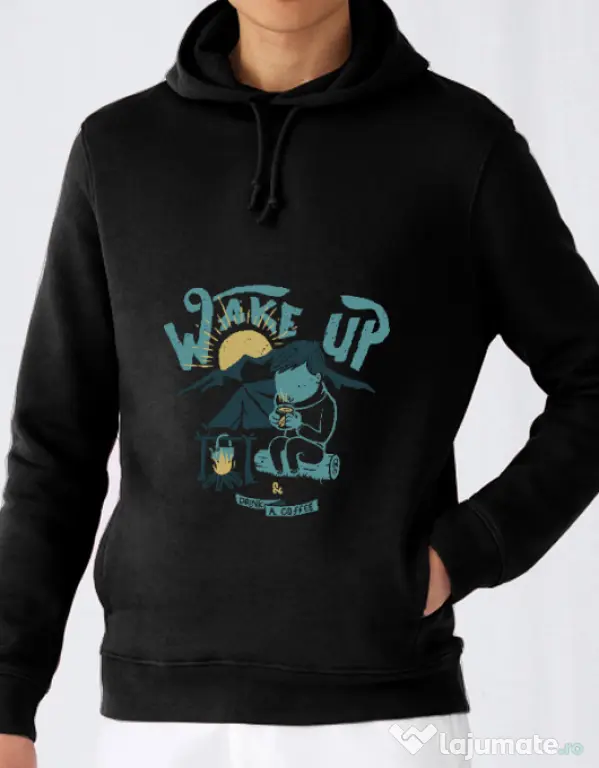 Hoodie barbat cu gluga Wake up and drink a coffee Negru