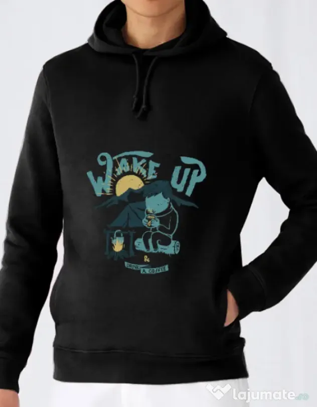 Hoodie barbat cu gluga Wake up and drink a coffee Negru