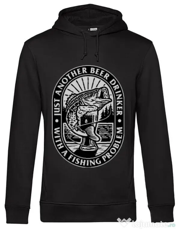 Hoodie barbat cu gluga Fishing problem Negru