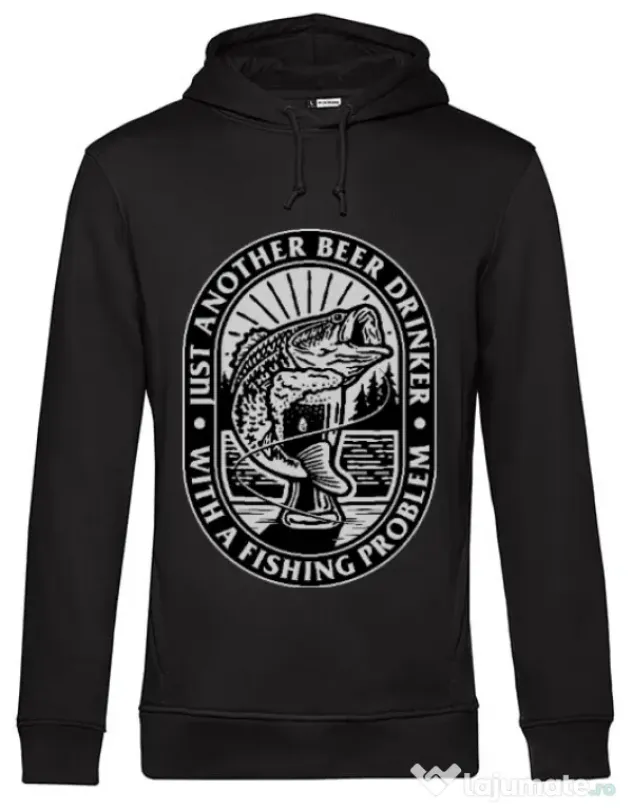 Hoodie barbat cu gluga Fishing problem Negru