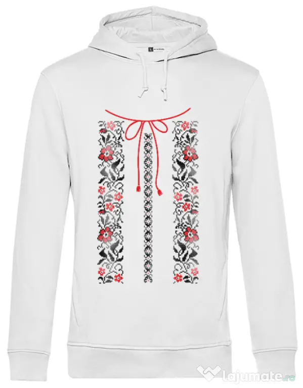 Hoodie barbat cu gluga Etno 1 Alb