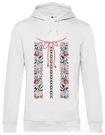 Hoodie barbat cu gluga Etno 1 Alb