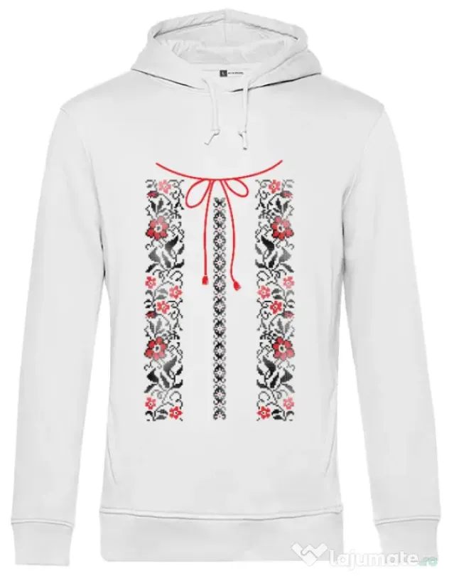Hoodie barbat cu gluga Etno 1 Alb