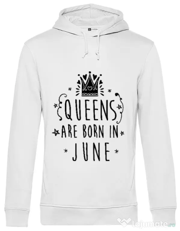 Hoodie barbat cu gluga Queens are born in June Alb