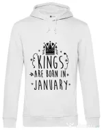 Hoodie barbat cu gluga Kings are born in January Alb