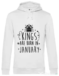 Hoodie barbat cu gluga Kings are born in January Alb