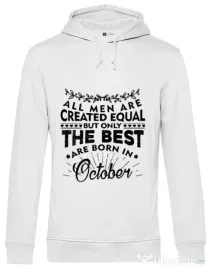 Hoodie barbat cu gluga The best men are born in October Alb