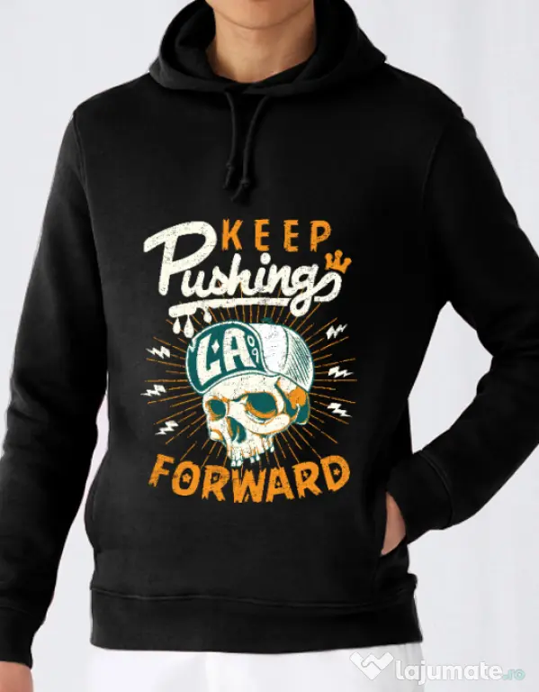 Hoodie barbat cu gluga Keep pushing Negru