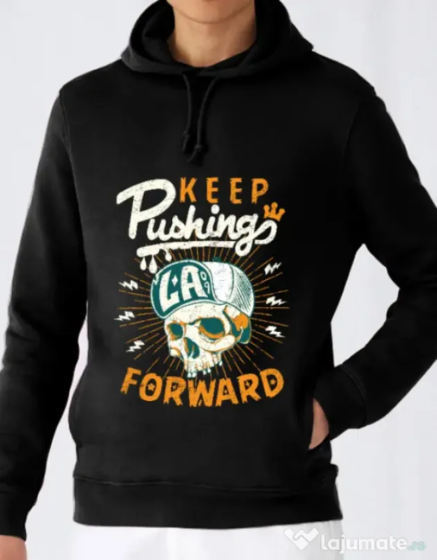 Hoodie barbat cu gluga Keep pushing Negru