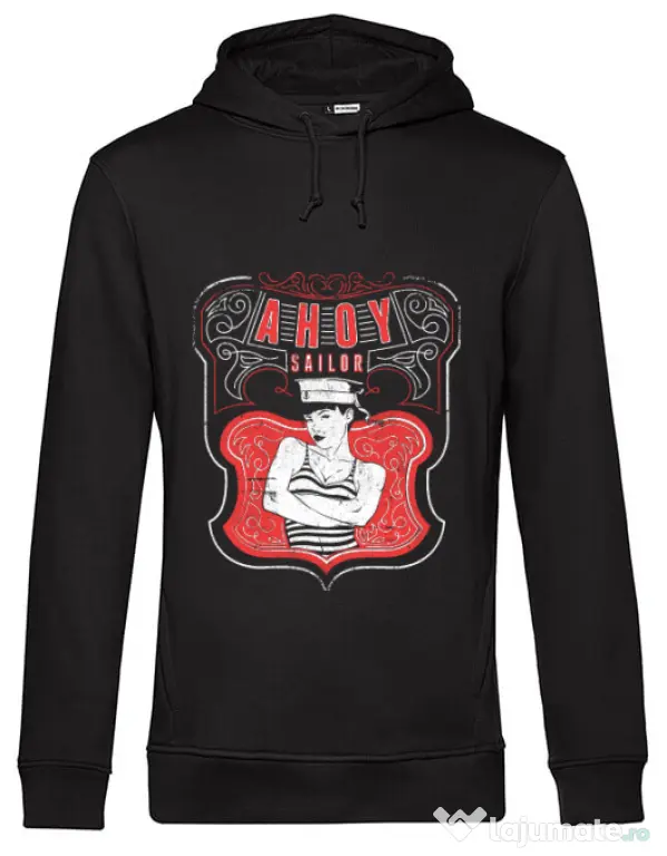 Hoodie barbat cu gluga Ahoy sailor Negru
