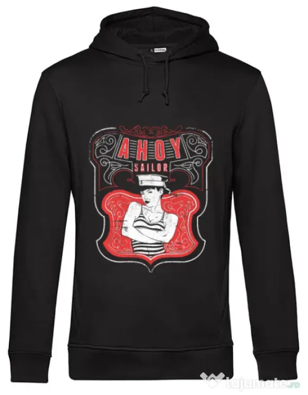 Hoodie barbat cu gluga Ahoy sailor Negru