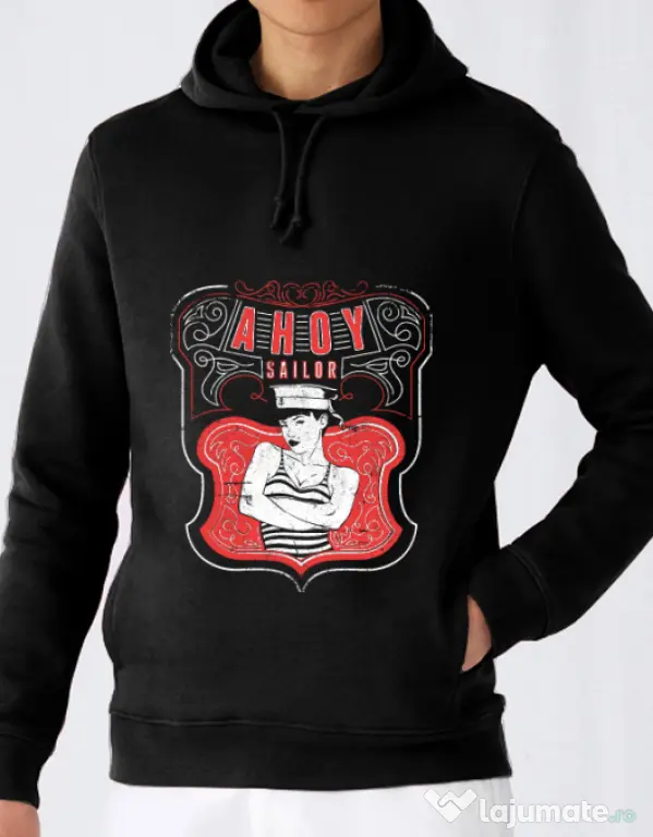 Hoodie barbat cu gluga Ahoy sailor Negru