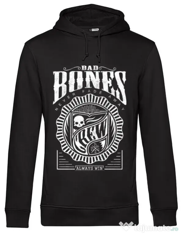 Hoodie barbat cu gluga Bad bones crew always win Negru