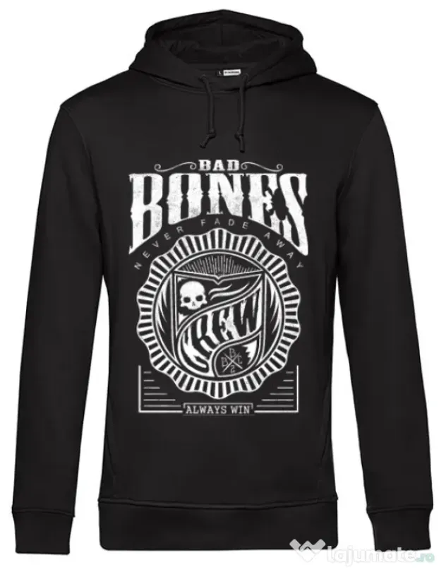 Hoodie barbat cu gluga Bad bones crew always win Negru