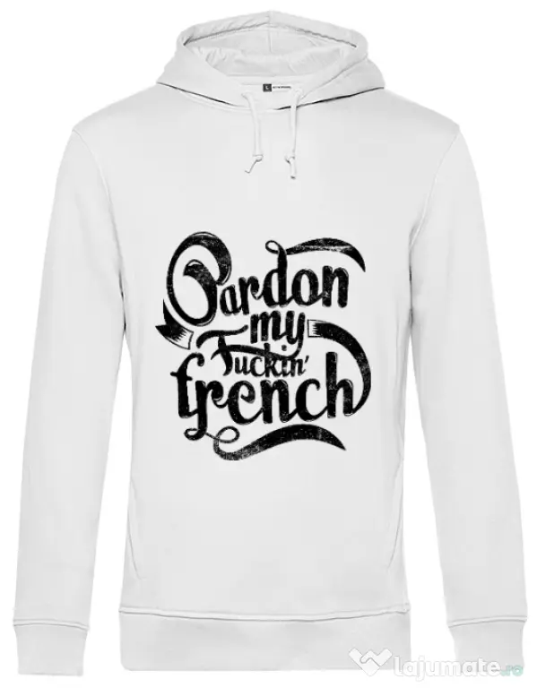 Hoodie barbat cu gluga Pardon my fucking french Alb