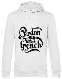 Hoodie barbat cu gluga Pardon my fucking french Alb