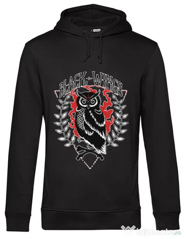 Hoodie barbat cu gluga Black wings Negru