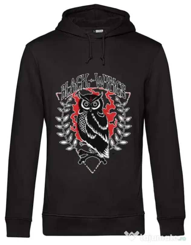 Hoodie barbat cu gluga Black wings Negru