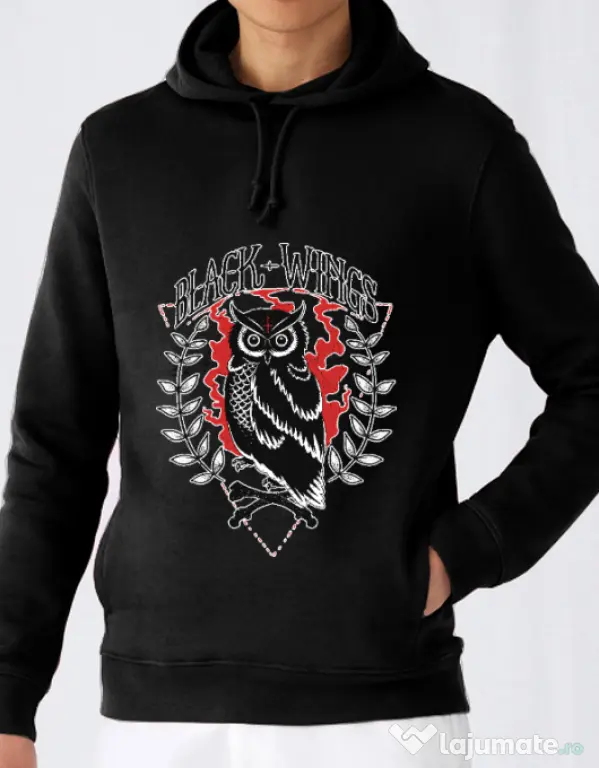 Hoodie barbat cu gluga Black wings Negru