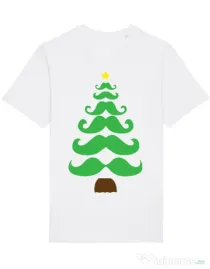Tricou STANLEY STELLA barbat Moustache Christmas tree Alb