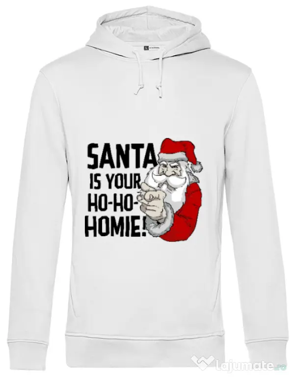 Hoodie barbat cu gluga Santa is your homie Alb