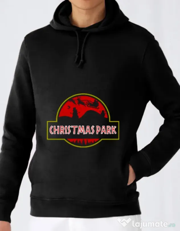 Hoodie barbat cu gluga Christmas park Negru