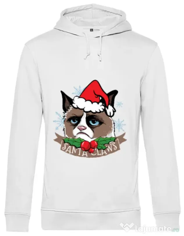 Hoodie barbat cu gluga Santa Claws Alb