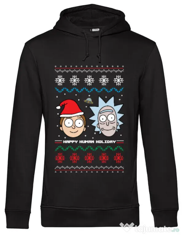 Hoodie barbat cu gluga Rick and Morty Christmas Negru