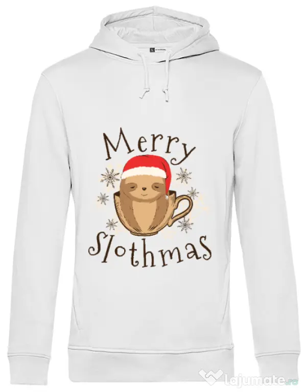 Hoodie barbat cu gluga Merry slothmas Alb