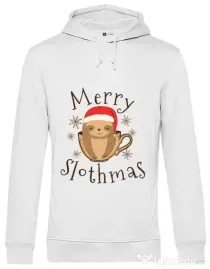 Hoodie barbat cu gluga Merry slothmas Alb