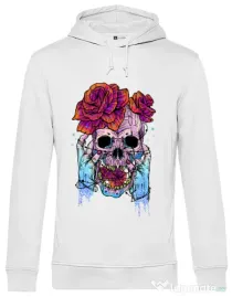Hoodie barbat cu gluga Hand skull Alb