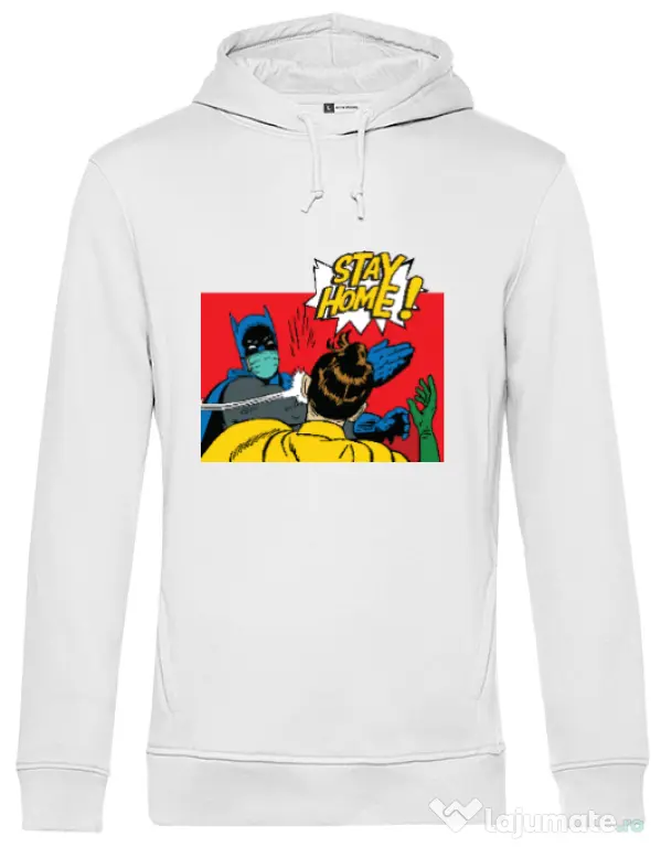 Hoodie barbat cu gluga Stay home Robin Alb