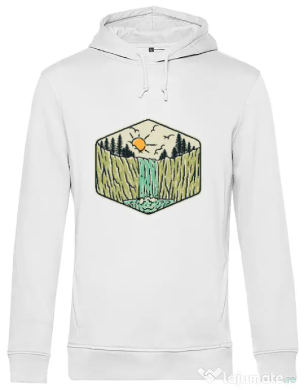 Hoodie barbat cu gluga Beauty waterfall Alb