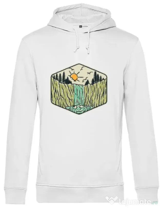 Hoodie barbat cu gluga Beauty waterfall Alb