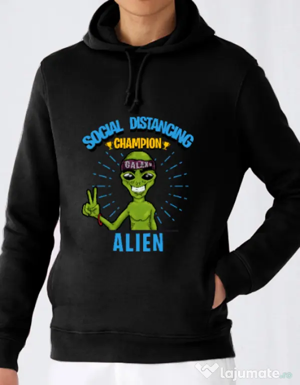 Hoodie barbat cu gluga Social distancing Negru