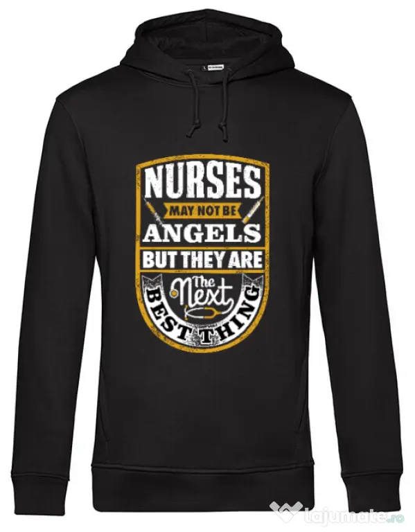 Hoodie barbat cu gluga Angel nurses Negru