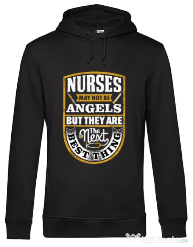 Hoodie barbat cu gluga Angel nurses Negru