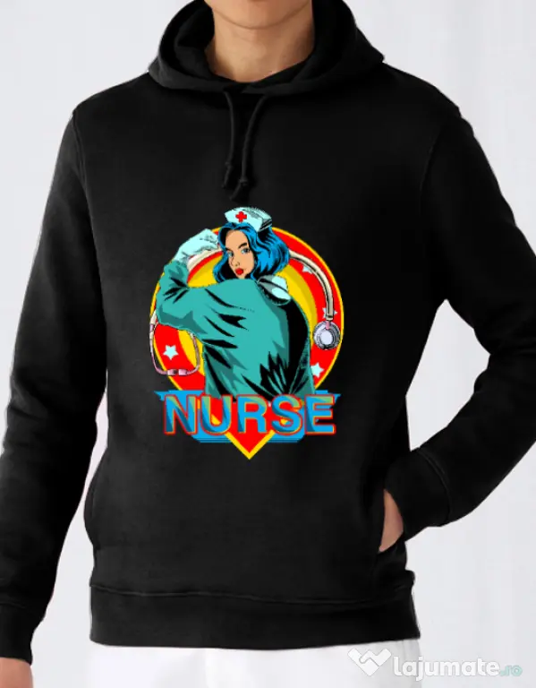 Hoodie barbat cu gluga Strong nurse Negru