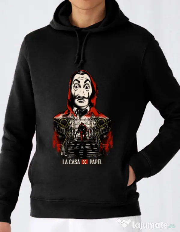 Hoodie barbat cu gluga La casa de papel Negru