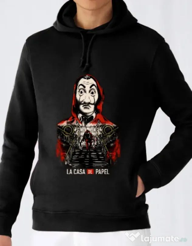 Hoodie barbat cu gluga La casa de papel Negru