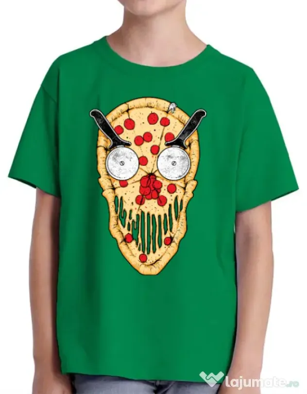 Tricou ADLER copil Pizza skull Verde mediu