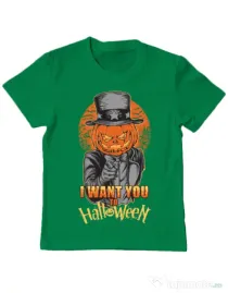 Tricou ADLER copil I want you to halloween Verde mediu