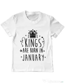 Tricou ADLER copil Kings are born in January Alb